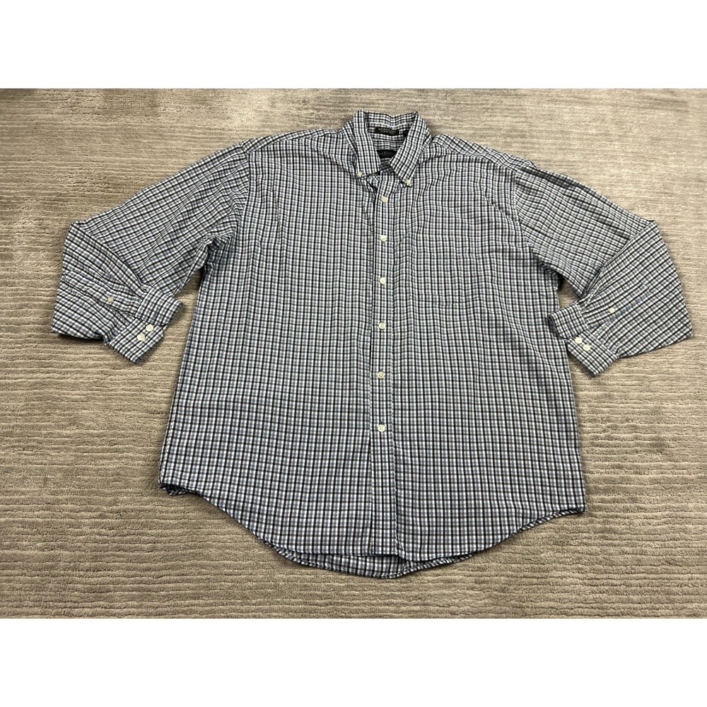 Van Heusen Button Down Mens L Blue Gingham Wrinkle Free Stain Free Shirt